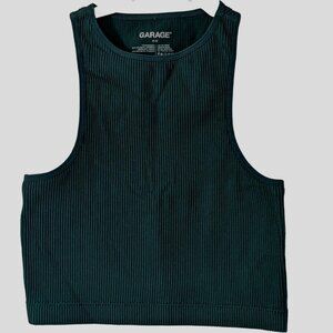Garage Dark Green Ribbed Crop Tank Racerback Y2K Basic Size S